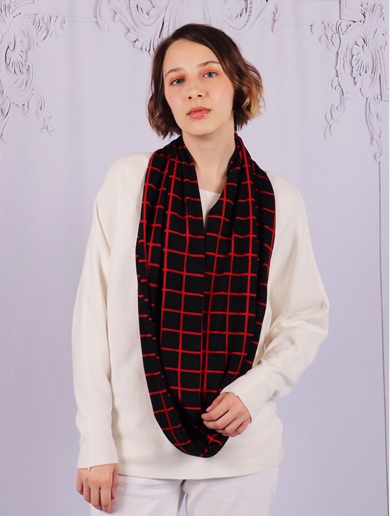 Jersey Loop Plaid Print Scarf